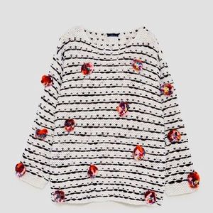 Zara knit | Multicolor Pom Pom Striped Oversized Sweater Small
